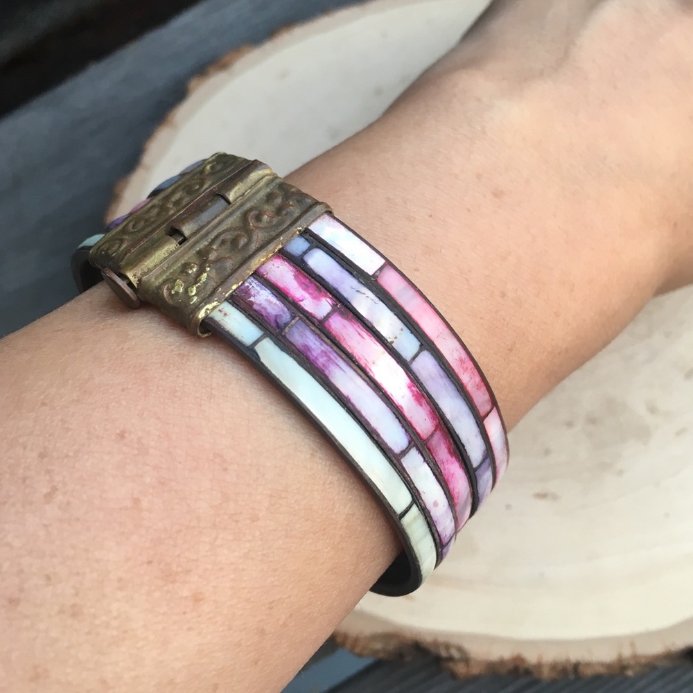 Vintage Brass With 5 rows Mother of Pearl Bangle
